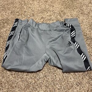Adidas Kids Gray Joggers with Black Stripes